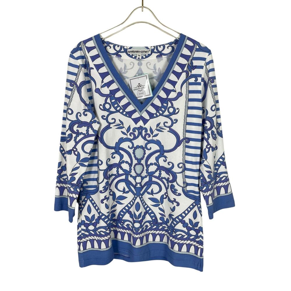 Barbara Gerwit Supra Cotton Stretch Tunic Top Size M Travel Resort Coastal NWT